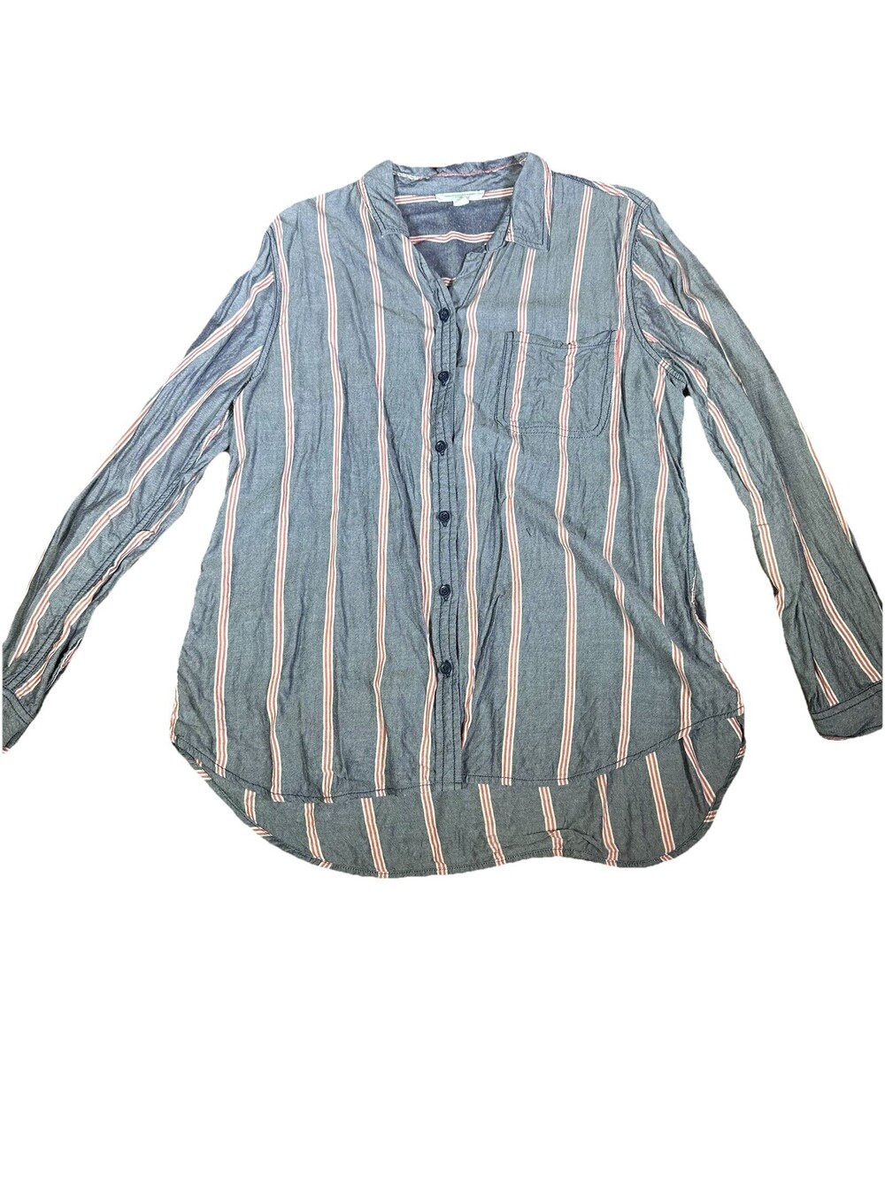 Beachlunchlounge Collection Gray Red White Button Front Shirt Women's Size Large